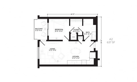 a floor plan of a house with a bedroom and a living room